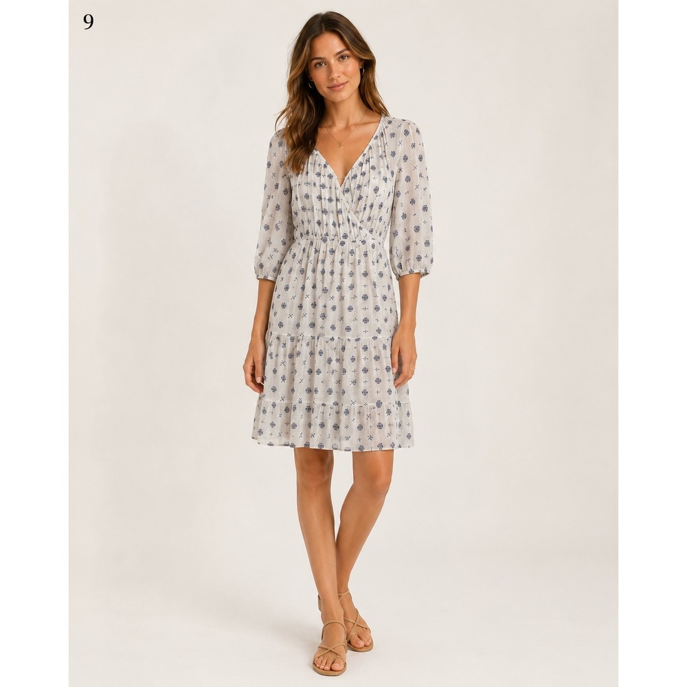 by Anthropologie Marcie Textured Tunic Dress Womens XS White Blue Pockets Lined